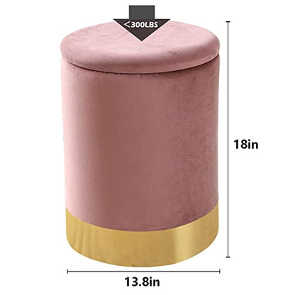 Velvet Storage Ottoman Multipurpose Footrest Stool with Metal Base Modern Round Vanity Stool Chair Ottoman Foot Stools Support 300 lbs Padded Seat for Living Room (Dusty Rose (Velvet))