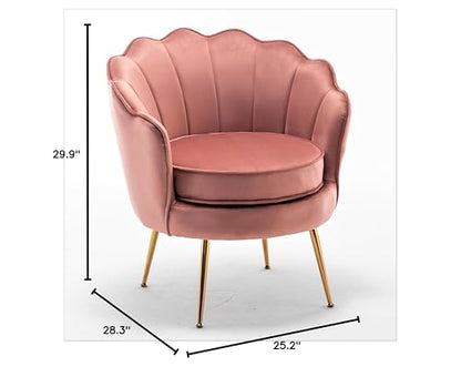 Velvet Barrel Accent Chair with Scalloped Silhouette and Gold Metal Legs, Decorative Piece Suitable for Traditional, Modern, and Contemporary Spaces, Ivory