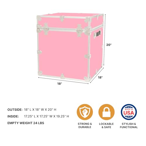 Classic Cube Trunk - Home Storage Box, College Footlocker and Seating - 18"x18"x20", 1500+ lbs Capacity, Many Colors, Soft-Close Lid. USA Made Secure Dorm Furniture & Organization