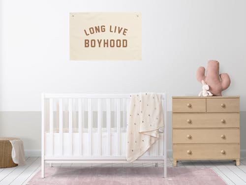Long Live Boyhood Hanging Flag 20X30 Banners Orange Canvas Wall Decor Art Sign Boys Room Boy Bedroom Banner Toddler Playroom Baby Kids Nursery Fabric Flags Tapestry