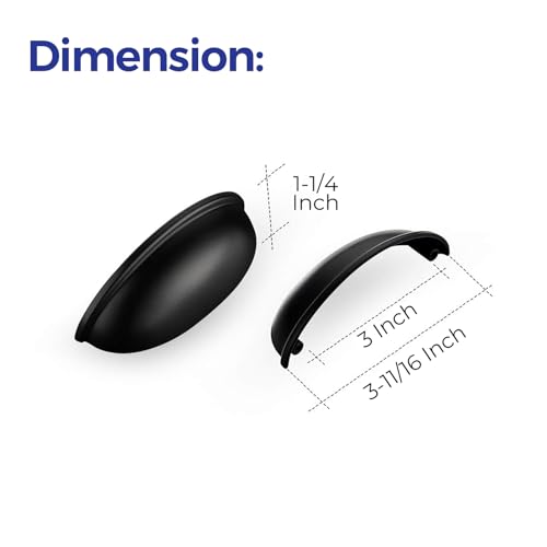 Matte Black Cup Pull Set for Cabinets, view 4