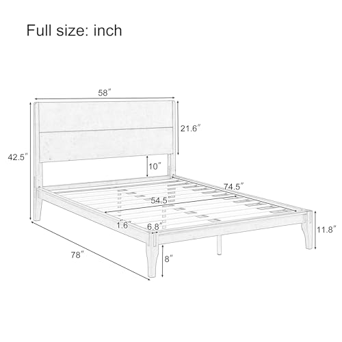 Full Size Bamboo Platform Bed Frame with Tall Headboard, Brown, view 3