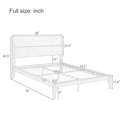 Full Size Bamboo Platform Bed Frame with Tall Headboard, Brown, view 3