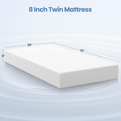 Yaheetech 8 Inch Twin Mattress 3 Foam Layer Cooling Gel Memory Foam Mattresses, Green Tea for Fresher Sleep, Medium Firm, CertiPUR-US Certified, Twin Size Mattress in a Box, White