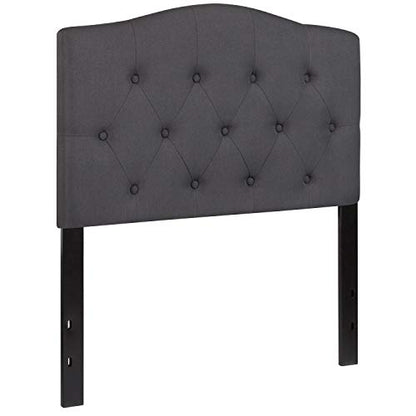 Tufted Upholstered Twin Size Headboard in Dark Gray Fabric
