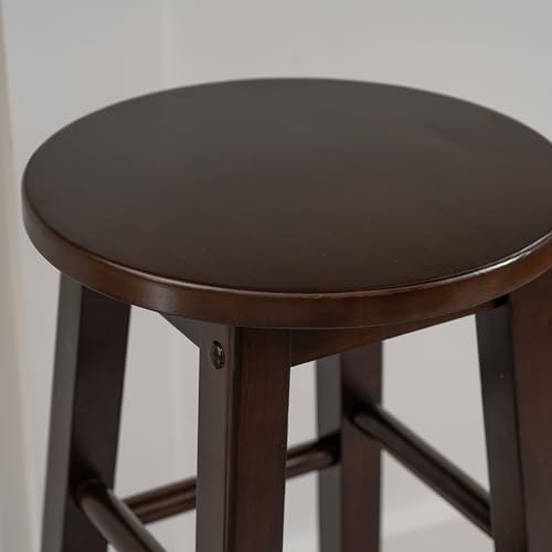 Zeke Walnut Solid Wood Backless Round Counter Stool with 24 Inch Seat Height