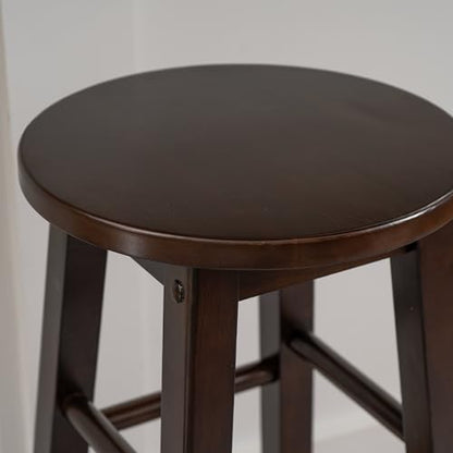 Zeke Walnut Solid Wood Backless Round Counter Stool with 24 Inch Seat Height