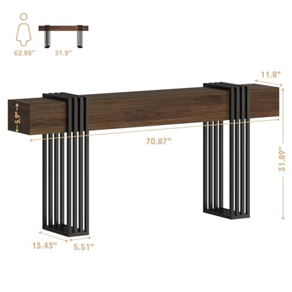 71 Inch Long Console Table, Extra Thick Industrial Sofa Table Behind The Couch Rectangular Entryway Table for Entrance Hallway Living Room, Entire top Board & 4-Pipe Legs, Walnut