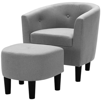 57" H Transitional Polyester Fabric Upholstered Button Tufted Accent Chair with Ottoman, Easy Assembly, for Living Room/Home Office, in Light Gray & Black Finish