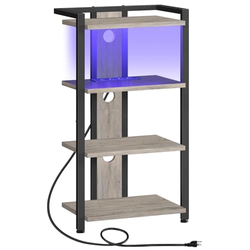4-Tier AV Media Stand, Media Console with Charging Station&LED Light, view 2