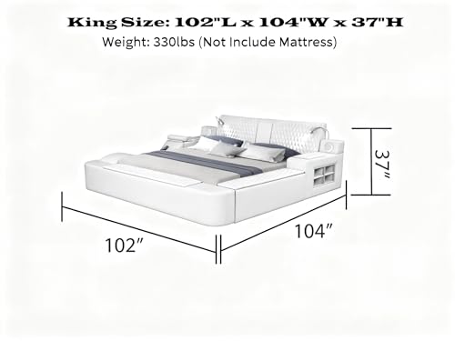 King Size Beige Leather Bed with Massage Recliner, view 3