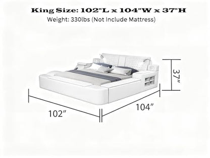 King Size Beige Leather Bed with Massage Recliner, view 3
