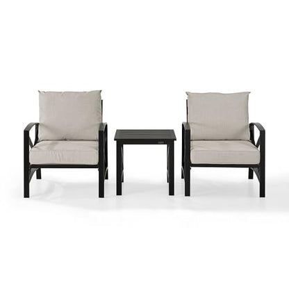 Crosley Furniture KO60016BZ-OL Kaplan Outdoor Metal 3-Piece Seating Set (2 Arm Chairs, Side Table), Oiled Bronze with Oatmeal Cushions