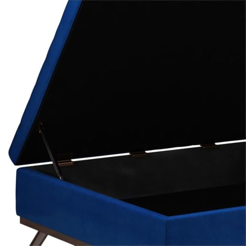 36" Coffee Table Storage Ottoman, Blue Velvet Upholstery, Mid Century Style, Solid Wood Base, Hydraulic Lift-Up Lid with Child Safety Hinge, Large Interior Storage, Living Room Furniture