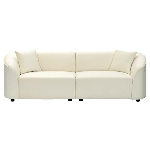 87.50" Velvet Curved Oversized 2 Seater Sofa, Upholstered Couch Chair, Soft Seating Lounge Sofa, Cozy Loveseat with Armrest, Reading Loveseat for Living Room, Home Rest, Cream