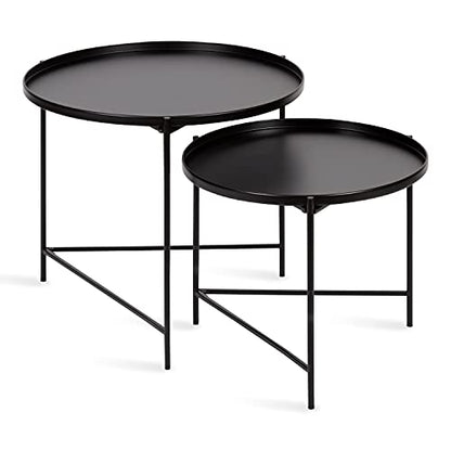 Ulani Modern Nesting Coffee Table, Set of 2, Black, Sophisticated Coffee Table Set for Storage and Display
