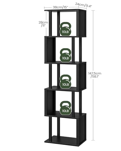 S-Shaped 5-Tier Bookshelf, 58.1-Inch Tall Bookcase with Anti-Tip Kit, view 5