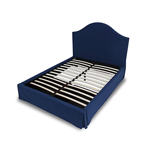 Solid Wood Upholstered Footboard-Storage Bed, California King, Sur - Navy