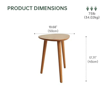 Small Oval Coffee Table, 19.7" Mid Century Modern End Table for Living Room, 100% Solid Oak Wood Center Table, Side Table (Original Wood Color, 19.68" Wx13.38 Dx17.71 H)