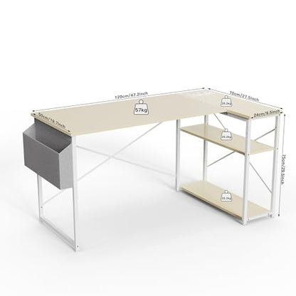 L-Shaped Computer Desk with Power Outlets, Reversible Shelves, view 4