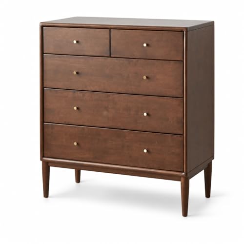 100% Solid Wood Nightstand with 5 Drawer, 5 Drawer Side Table for Bedroom, view 2