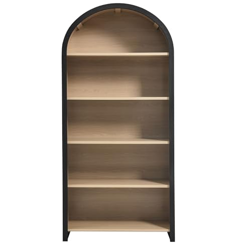 Evie Modern Arched Wide Bookcase in Black, 76 Inch Open Shelf Display Cabinet, view 8