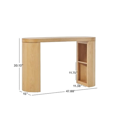 Maya Solid Oak Wood Veneer Console Table with Storage, 48 Inch, White Oak