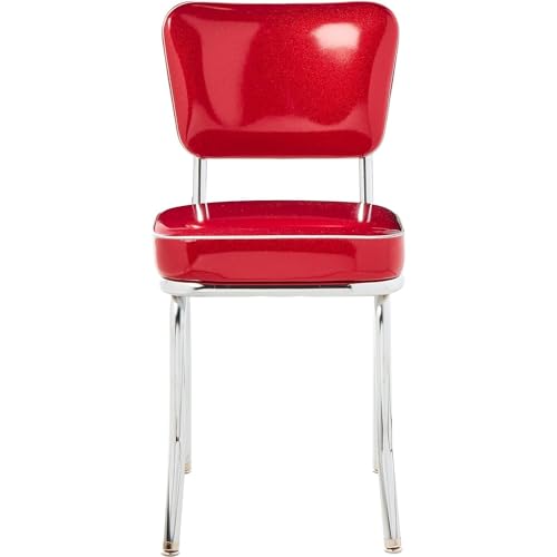 Glitter Sparkle Retro Chrome Kitchen Chair with 2" Box Seat, Red