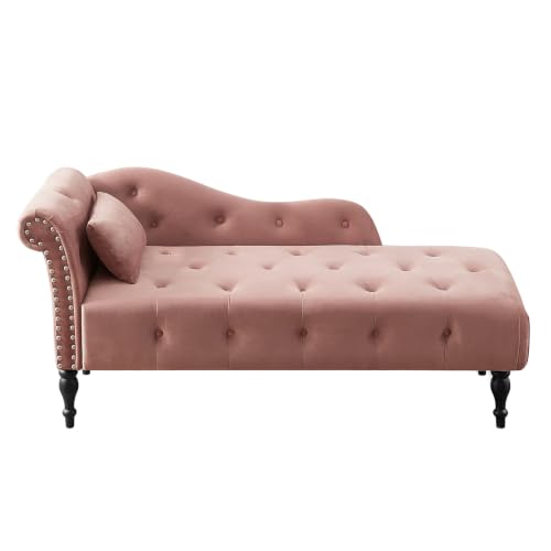 60.6" Velvet Chaise Lounge Chair Indoor for Living Room, Rose, view 5