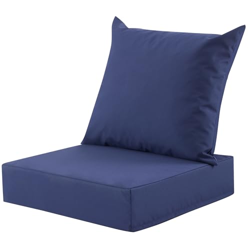 Outdoor Deep Seat Cushion Set, 24x24 Inch Water-Resistant & Fade-Resistant Outdoor Chair Cushions, Patio Furniture Cushions with Removable Cover for Patio Chair, Sofa,Navy Blue (Set of 1)