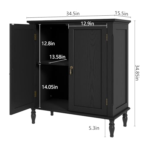 Sideboard Buffet Cabinet with Storage, Retro Wood Accent Cabinet with 2 Doors, Credenza with Adjustable Shelves for Living Room, Hallway, Entryway, Black