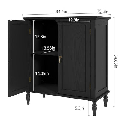 Sideboard Buffet Cabinet with Storage, Retro Wood Accent Cabinet with 2 Doors, Credenza with Adjustable Shelves for Living Room, Hallway, Entryway, Black