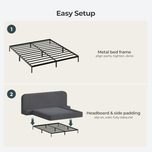 Upholstered Cloud Bed Frame Queen with Wide Headboard，Nightstands, Grey, view 7
