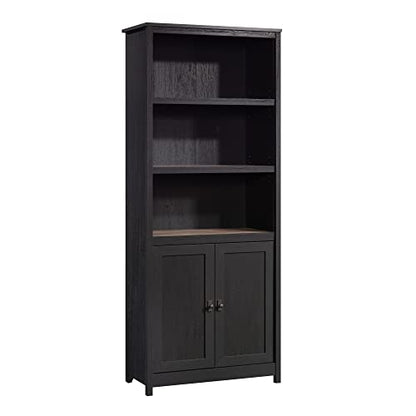 Cottage Road Book Shelf, Bookshelf with Storage, Library Bookcase with Doors and Adjustable Shelves, in Raven Oak Finish