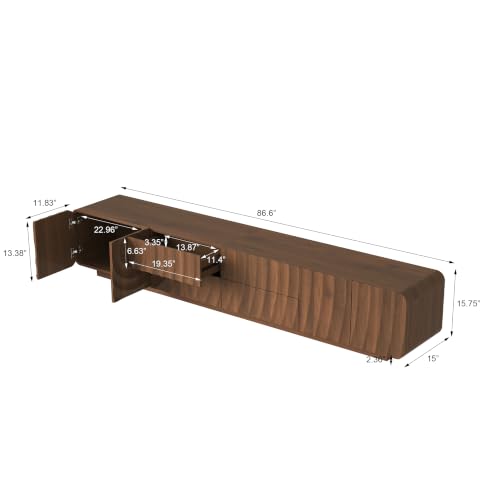 86" TV Console, Spiral Wave Design, 4 Drawers, Media Storage, Walnut, view 3