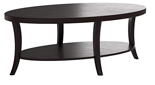 Perth Contemporary Oval Coffee Table with Shelf, Espresso