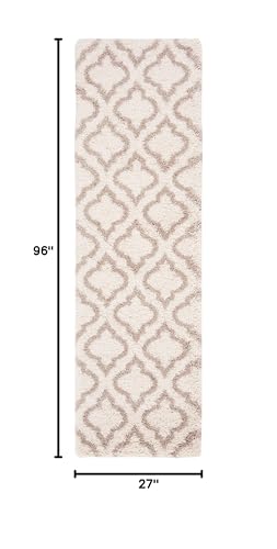 SAFAVIEH Hudson Shag Collection Runner Rug - 2'3" x 8', Ivory & Beige, Moroccan Design, Non-Shedding & Easy Care, 2-inch Thick Ideal for High Traffic Areas in Living Room, Bedroom (SGH284D)