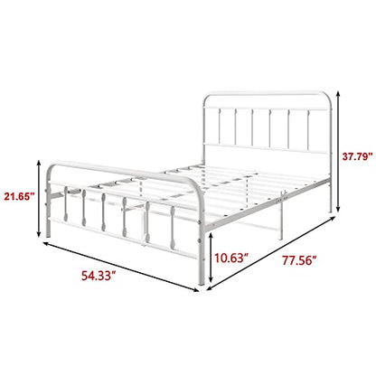 Full Size Bed Frame with Headboard and Footboard Vintage Metal White, view 3