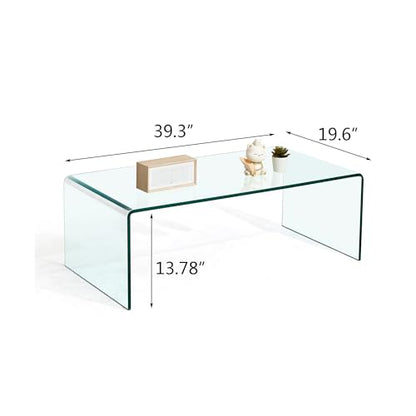 Glass Coffee Table, Modern Clear Coffee Tables for Living Room, Small Rectangle Tempered Glass Table Waterfall Sofa End Tables 39.3" x 19.6" x 13.78"H
