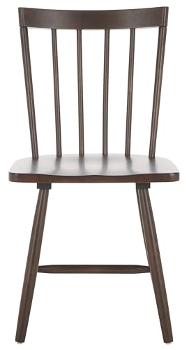 SAFAVIEH Home Collection - Sani Dark Walnut Spindle Dining Chair Set of 2, Solid Wood Farmhouse Kitchen Chairs (DCH8507B-SET2)