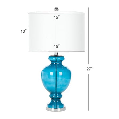 SAFAVIEH Lighting Collection Morocco Blue Glass 28-inch Bedroom Living Room Home Office Desk Nightstand Table Lamp Set of 2 (LED Bulbs Included)