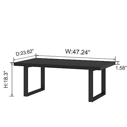 Modern Black Coffee Table, Minimalist Industrial Wooden Center Table, Simple Farmhouse Rectangle Living Room Table, Wood and Metal Cocktail Coffee Table for Home Bedroom Office, Black Oak, 47 Inch