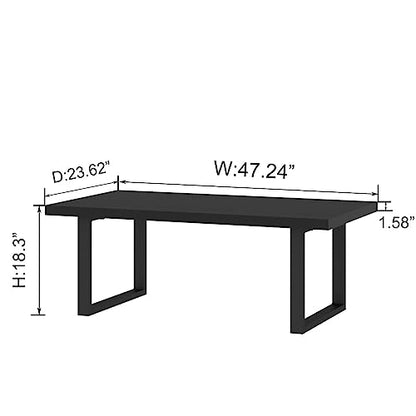 Modern Black Coffee Table, Minimalist Industrial Wooden Center Table, Simple Farmhouse Rectangle Living Room Table, Wood and Metal Cocktail Coffee Table for Home Bedroom Office, Black Oak, 47 Inch