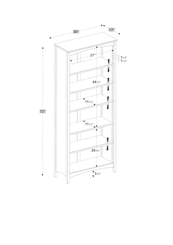 Shaker Style 6 Shelf Bookcase / Solid Wood / 72 inch Tall / Adjustable Shelving, view 4