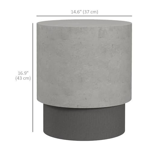 Concrete Finish End Table, Round Side Table with 4 Adjustable Feet, Lightweight for Indoor, Outdoor, Gray