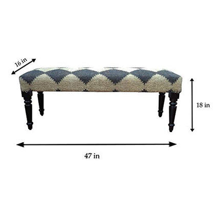 LR Home Tan/Black Upholstered Bench for Bedroom End of Bed | Farmhouse Checkered Accent Bench for Living Room, Bedroom, or Entryway Seating | Long Rectangle Sitting Bench | 47"W x 16"D x 18"H