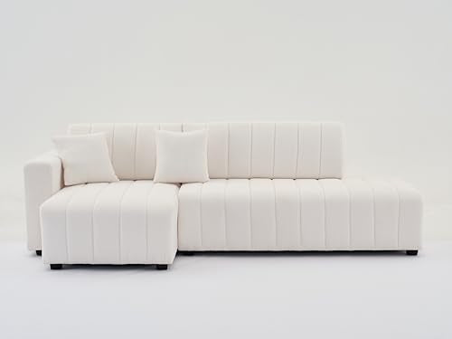Plush L Shaped Tufted Corner Sofa with Decorative Pillows