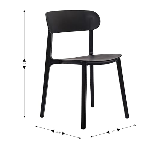 Dover Patio Chair with Curved Backrest and Contoured Seat, Commercial All-Weather Stacking Resin Chair, UV Resistant, Indoor-Outdoor, Black, Set of 2