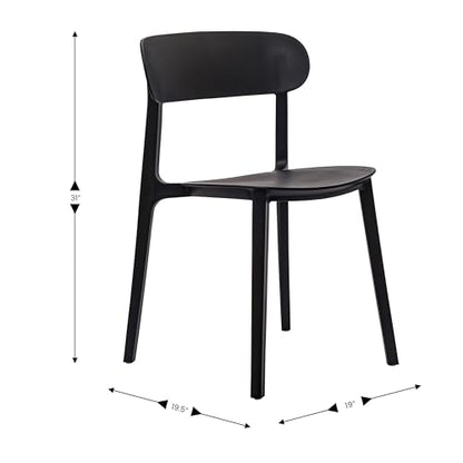Dover Patio Chair with Curved Backrest and Contoured Seat, Commercial All-Weather Stacking Resin Chair, UV Resistant, Indoor-Outdoor, Black, Set of 2