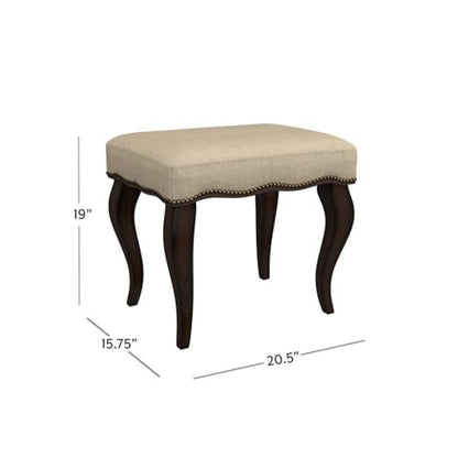 Hamilton Wood and Upholstered Backless Vanity Stool for Makeup Room and Bathroom, Burnished Oak